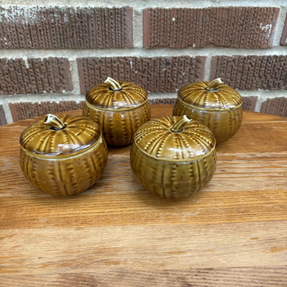 Ceramic Holder With Lid Halloween Pumpkin Jack Brown Set of 4